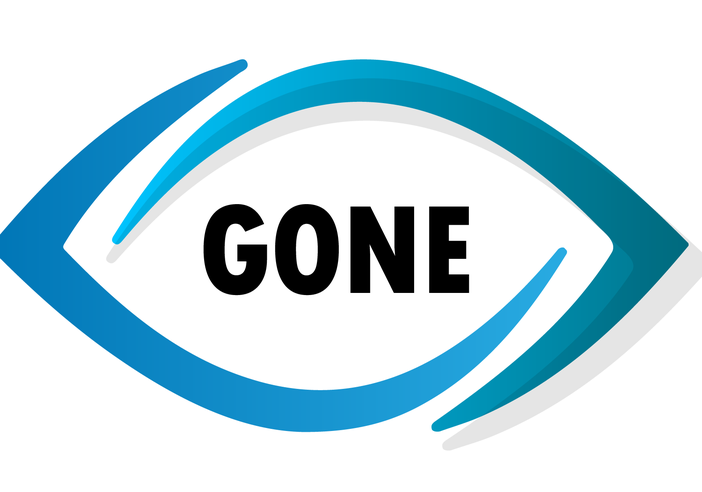 GONE surrounded by the shape of an eye