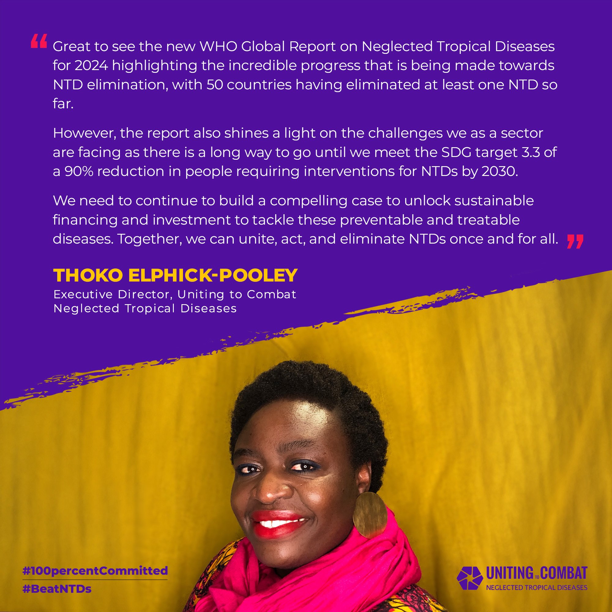 "Great to see the new WHO Global Report on Neglected Tropical Diseases for 2024 highlighting the incredible progress that is being made towards NTD elimination, with 50 countries having eliminated at least one NTD so far.